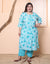 Plus Size Blue Cotton Printed Kurta Pant Set with Dupatta-200023