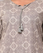 Plus Size Grey Cotton Print Straight Kurta-200024