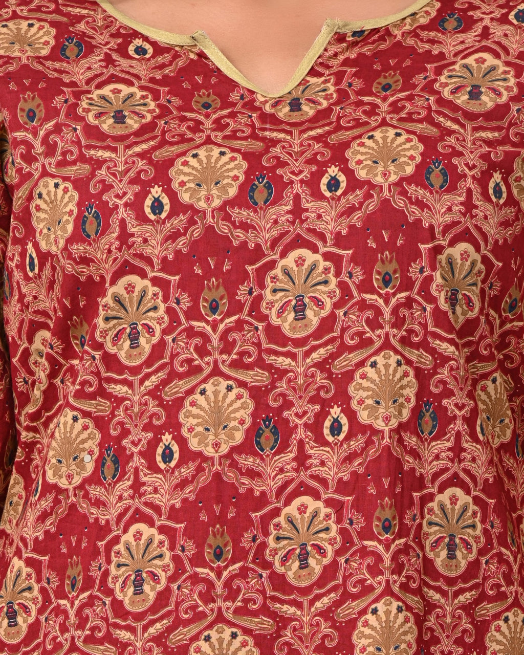 Plus Size Maroon Cotton Printed Kurta Pant Set with Dupatta-200026