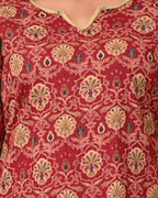 Plus Size Maroon Cotton Printed Kurta Pant Set with Dupatta-200026