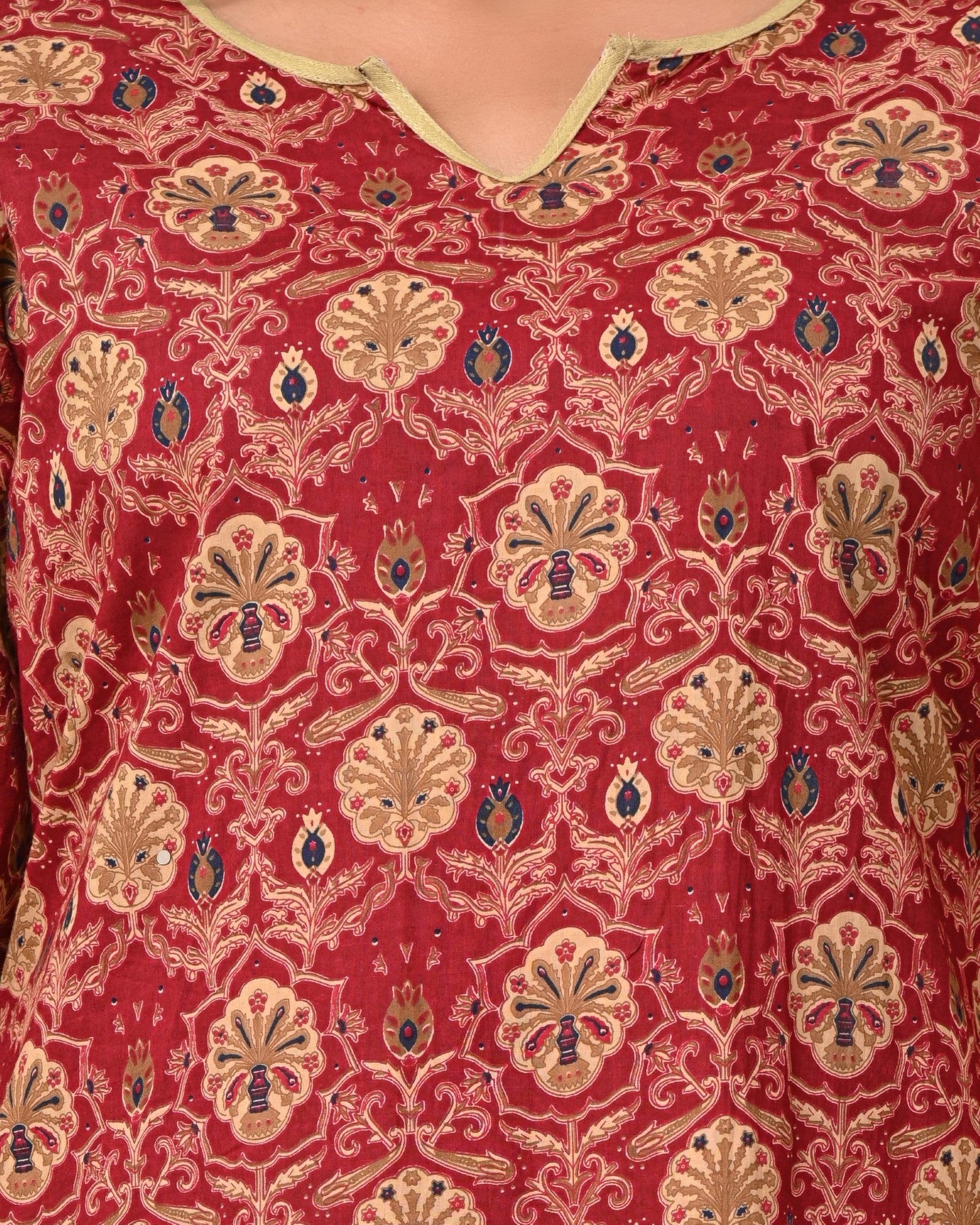 Plus Size Maroon Cotton Printed Kurta Pant Set with Dupatta-200026