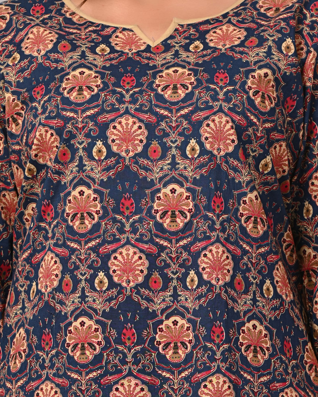 Plus Size Navy Blue Cotton Printed Kurta Pant Set with Dupatta-200027