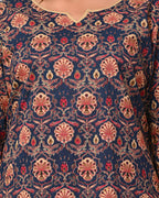 Plus Size Navy Blue Cotton Printed Kurta Pant Set with Dupatta-200027