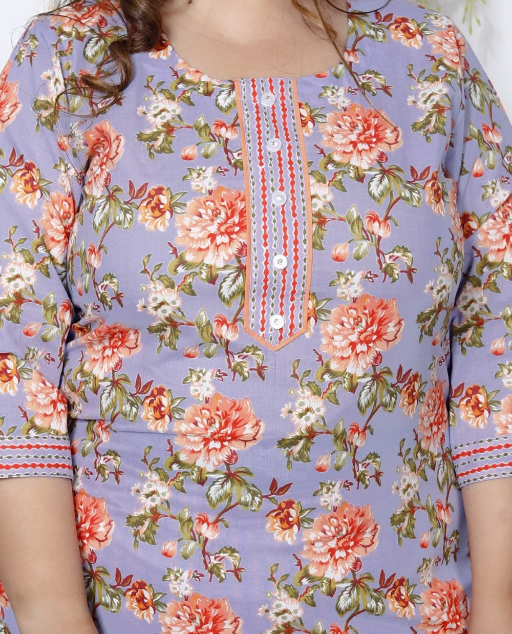 Plus Size Sky Blue Cotton Printed Kurta Pant Set with Dupatta-200031