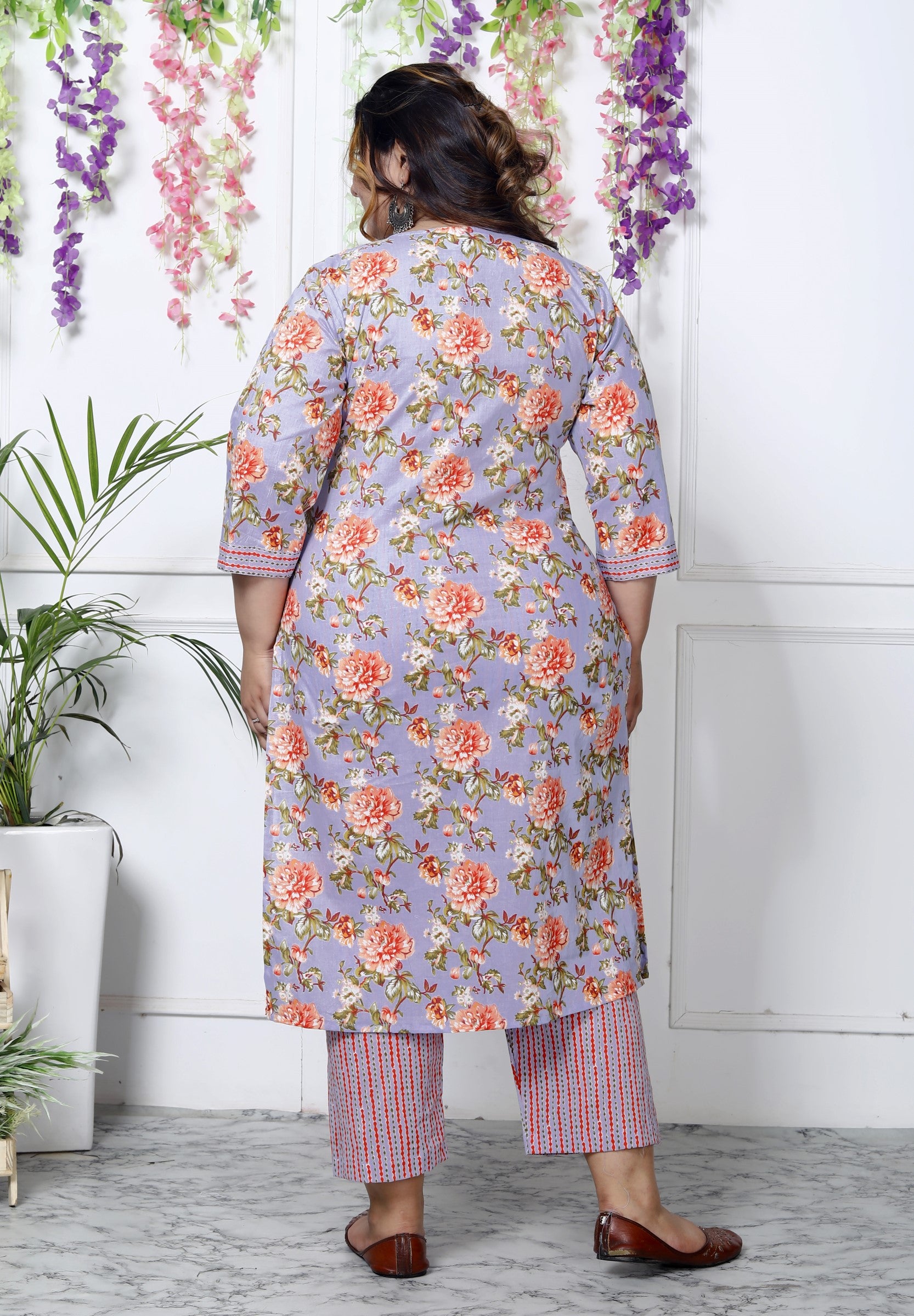 Plus Size Sky Blue Cotton Printed Kurta Pant Set with Dupatta-200031