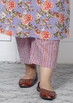 Plus Size Sky Blue Cotton Printed Kurta Pant Set with Dupatta-200031