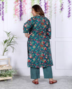 Plus Size Rama Green Cotton Printed Kurta Pant Set with Dupatta-200036