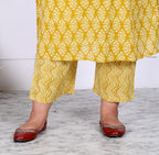 Plus Size Yellow Cotton Printed Kurta Pant Set with Dupatta-200038