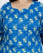 Plus Size  Blue Cotton Printed Kurta Pant Set with Dupatta-200039