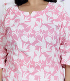 Plus Size Pink Cotton Printed Kurta Pant Set with Dupatta-200043