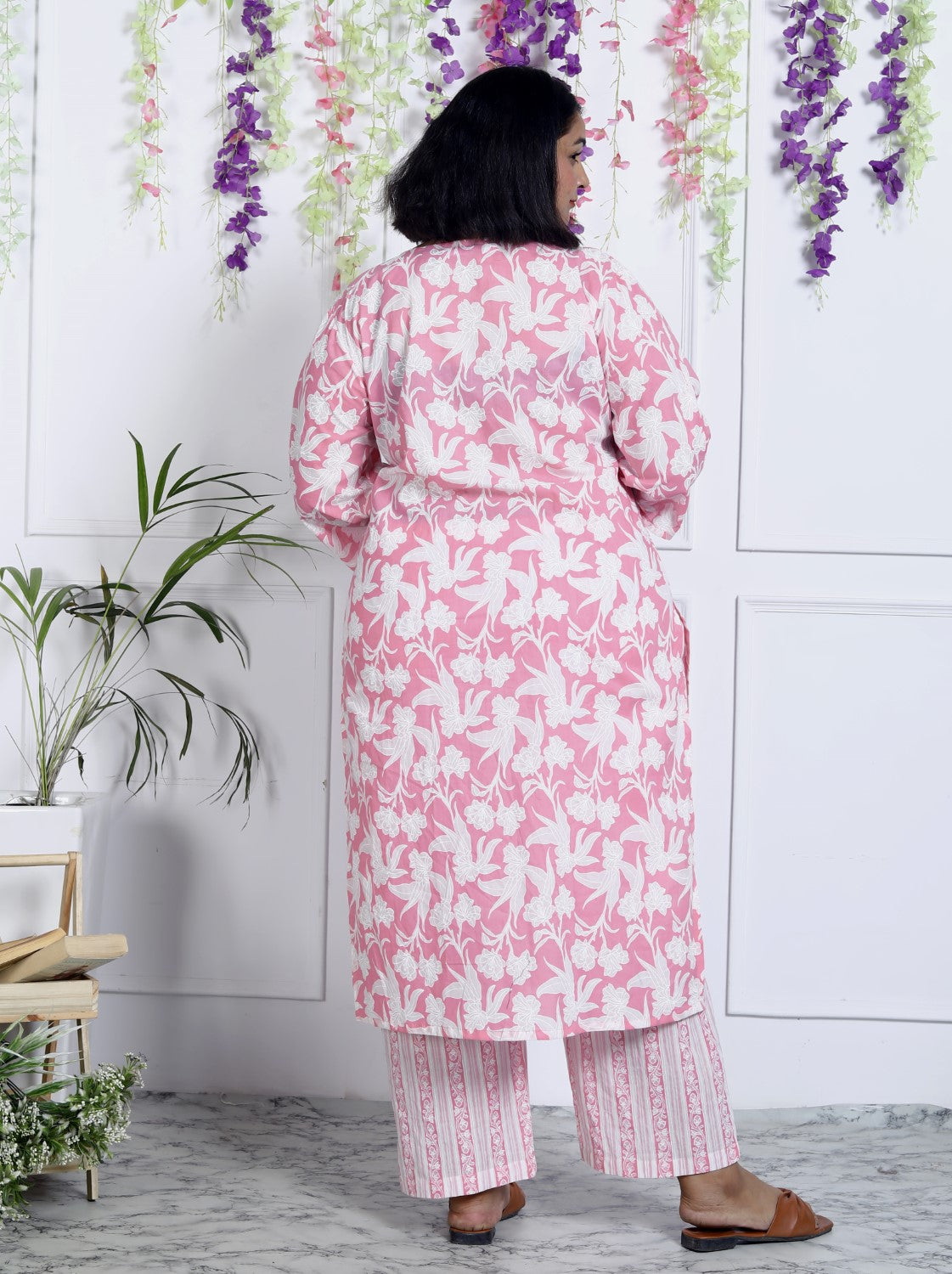 Plus Size Pink Cotton Printed Kurta Pant Set with Dupatta-200043
