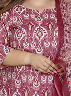 Plus Size Purple Cotton Printed Kurta Pant Set with Dupatta-200045