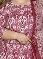 Plus Size Purple Cotton Printed Kurta Pant Set with Dupatta-200045