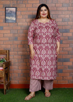Plus Size Purple Cotton Printed Kurta Pant Set with Dupatta-200045