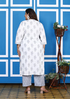 Plus Size Grey Cotton Printed Kurta Pant Set with Dupatta-200046