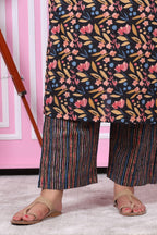 Plus Size Black Cotton Printed Kurta Pant Set with Dupatta-200049