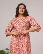 Plus Size Hand Work Pink Cotton Printed Kurta Pant Set with Dupatta-200054