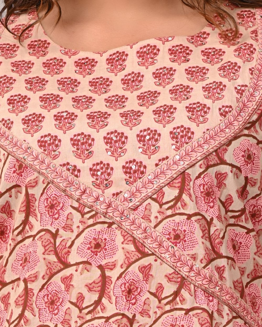 Plus Size Hand Work Pink Cotton Printed Kurta Pant Set with Dupatta-200054