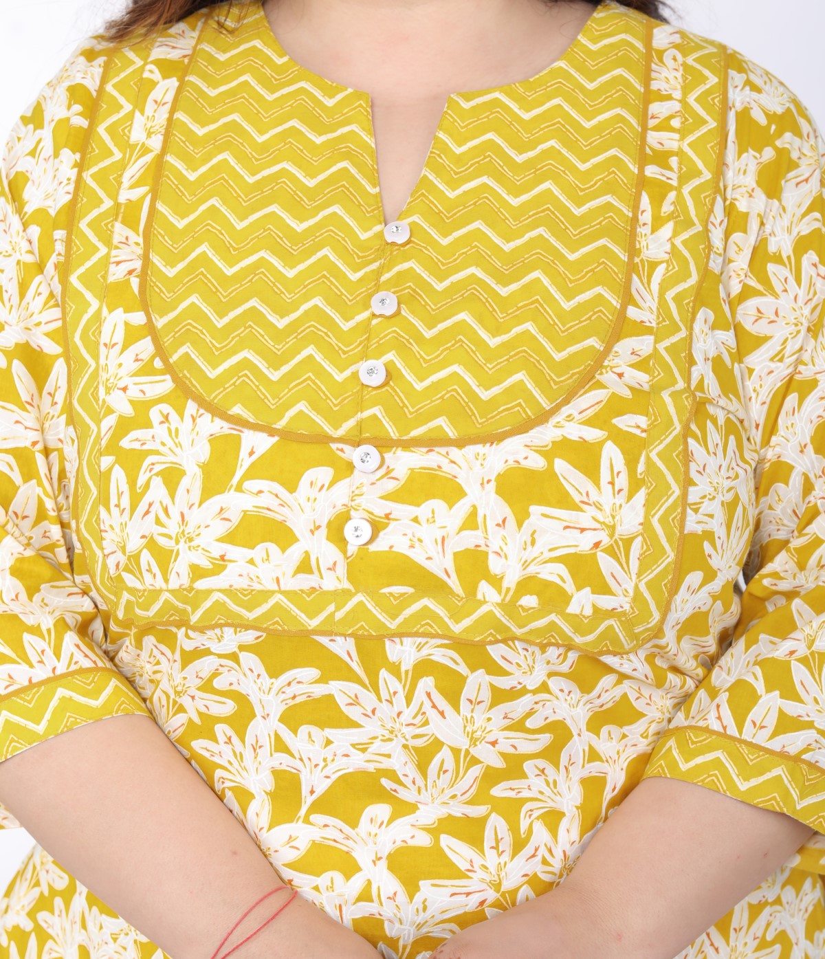 Plus Size Yellow Cotton Printed Kurta Pant Set with Dupatta-200056