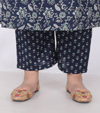Plus Size Blue Cotton Printed Kurta Pant Set with Dupatta-200057