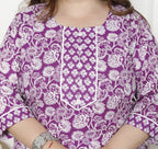 Plus Size Purple Cotton Printed Kurta Pant Set with Dupatta-200059