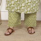 Plus Size Green Cotton Printed Kurta Pant Set with Dupatta-200060