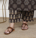 Plus Size Brown Cotton Printed Kurta Pant Set with Dupatta-200061