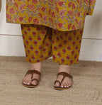 Plus Size Mustard Cotton Printed Kurta Pant Set with Dupatta-200062