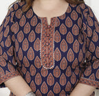 Plus Size Navy  Blue Cotton Printed Kurta Pant Set with Dupatta-200063
