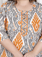 Plus Size Orange Cotton Printed Kurta Pant Set with Dupatta-200064