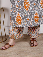 Plus Size Orange Cotton Printed Kurta Pant Set with Dupatta-200064