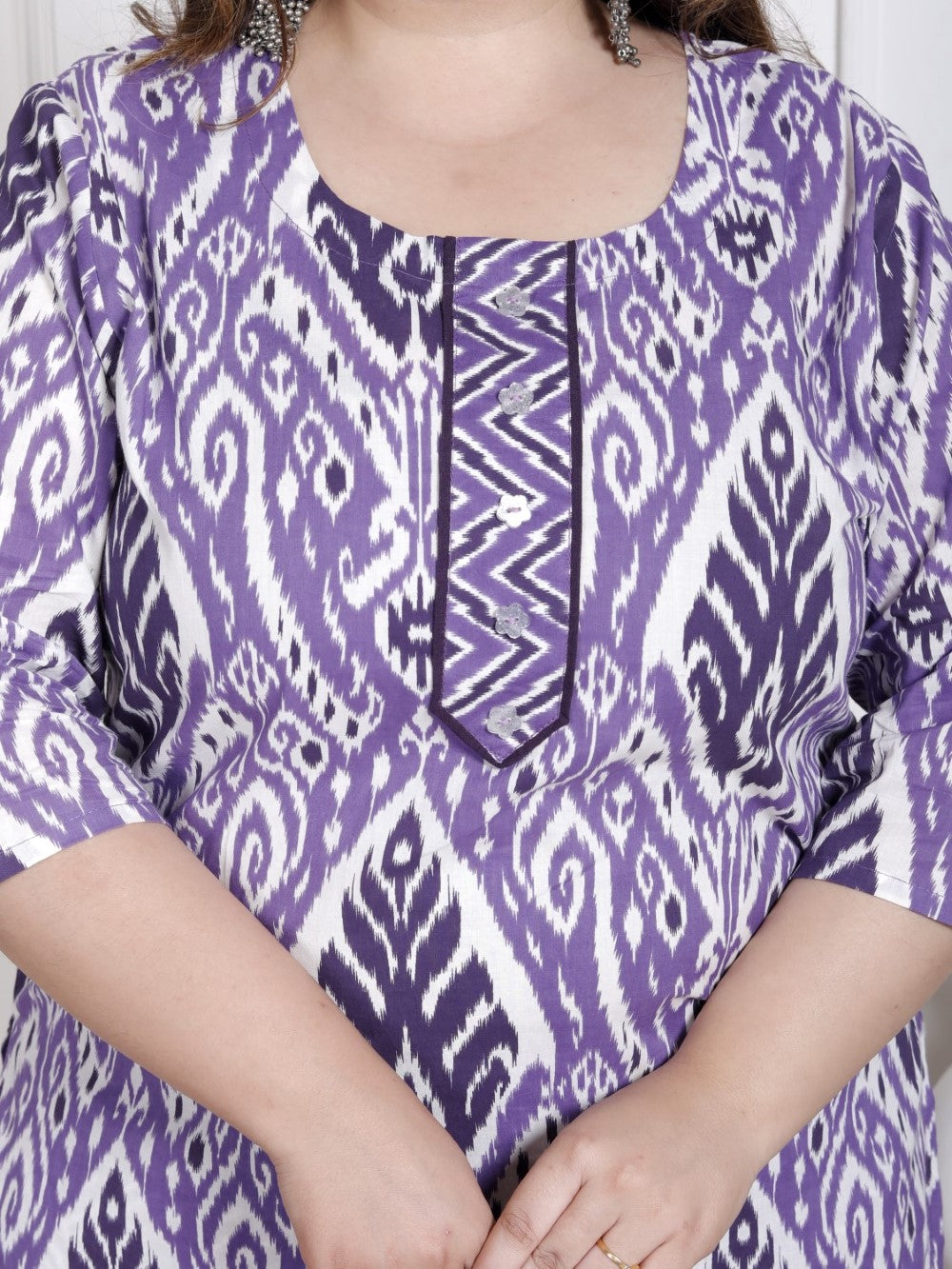 Plus Size Purple Cotton Printed Kurta Pant Set with Dupatta-200065