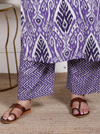 Plus Size Purple Cotton Printed Kurta Pant Set with Dupatta-200065