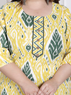 Plus Size Yellow Cotton Printed Kurta Pant Set with Dupatta-200066