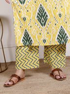 Plus Size Yellow Cotton Printed Kurta Pant Set with Dupatta-200066