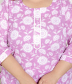 Plus Size Purple Cotton Printed Kurta Pant Set with Dupatta-200068