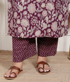 Plus Size Purple Cotton Printed Kurta Pant Set with Dupatta-200070