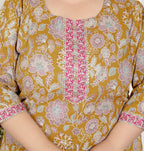 Plus Size Mustard Cotton Printed Kurta Pant Set with Dupatta-200071