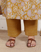 Plus Size Mustard Cotton Printed Kurta Pant Set with Dupatta-200071