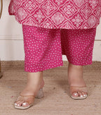 Plus Size  Pink Cotton Bandhni print Kurta Pant Set with Dupatta-200074