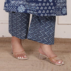 Plus Size Blue Cotton Printed Kurta Pant Set with Dupatta-200075