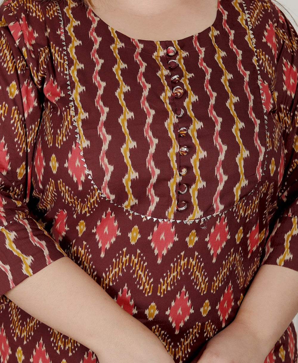 Plus Size Black Cotton Printed Kurta Pant Set with Dupatta-200076