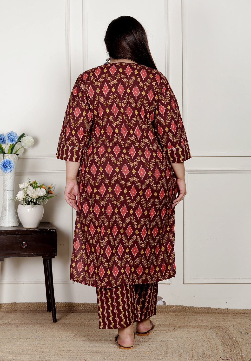 Plus Size Black Cotton Printed Kurta Pant Set with Dupatta-200076