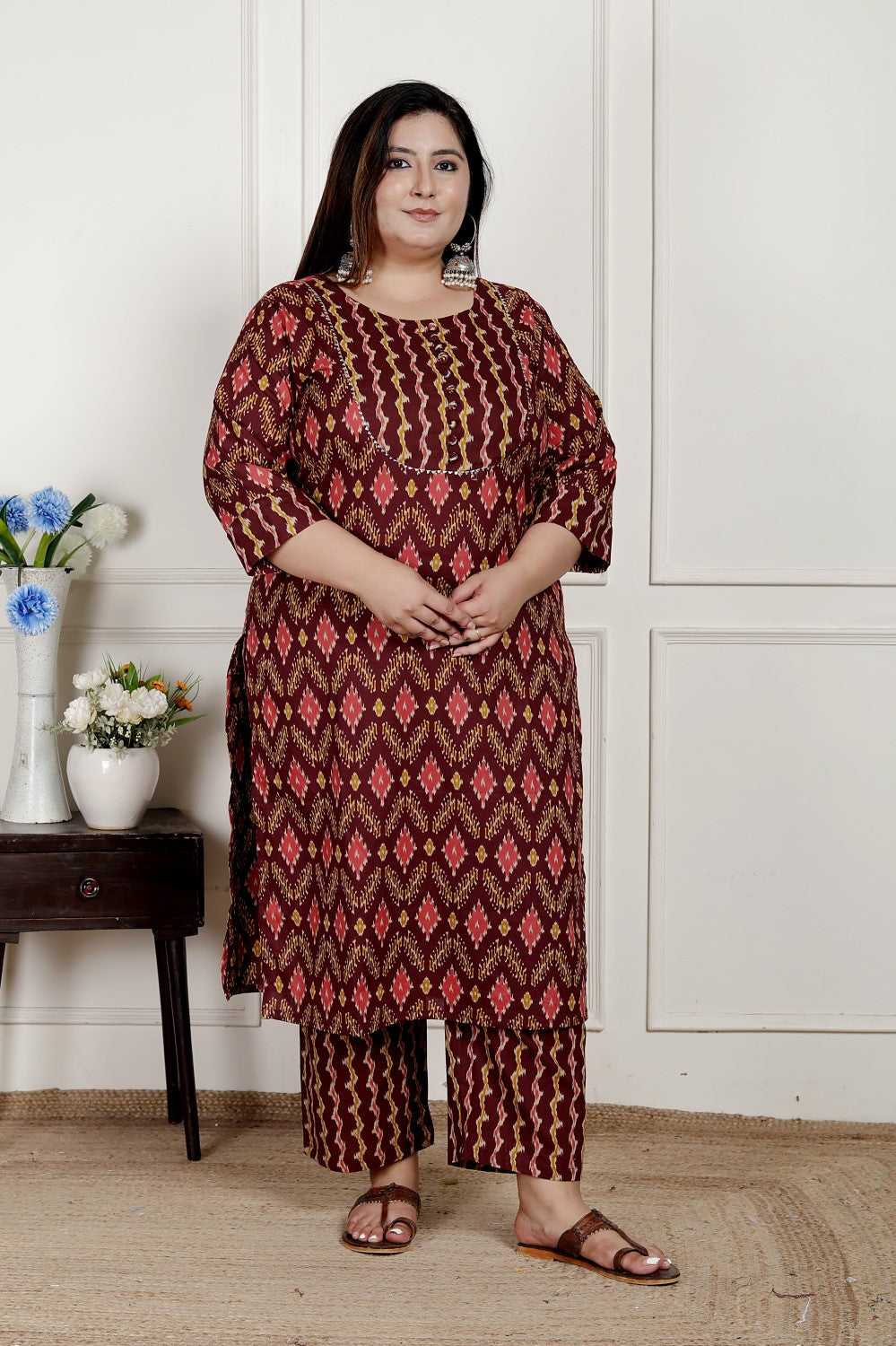 Plus Size Black Cotton Printed Kurta Pant Set with Dupatta-200076