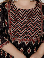 Plus Size Black Cotton Printed Kurta Pant Set with Dupatta-200078