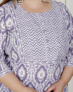 Plus Size Purple Cotton Printed Kurta Pant Set with Dupatta-200079