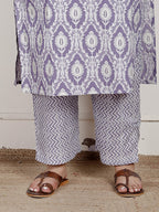 Plus Size Purple Cotton Printed Kurta Pant Set with Dupatta-200079