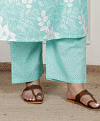 Plus Size Sky Blue Cotton Printed Kurta Pant Set with Dupatta-200080