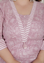 Plus Size Pink Cotton Printed Kurta Pant Set with Dupatta-200081