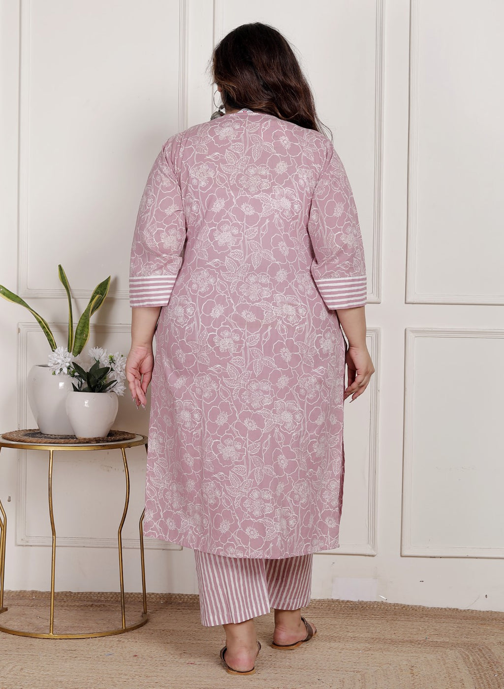 Plus Size Pink Cotton Printed Kurta Pant Set with Dupatta-200081
